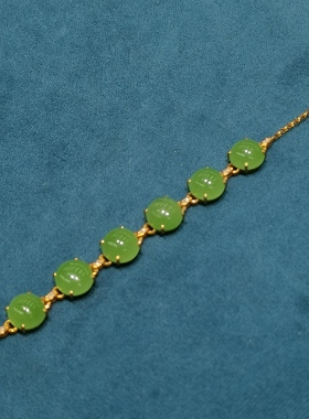 22年老店和田玉碧玉苹果绿18k金镶嵌手链乌兰海编号90881165