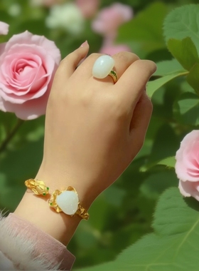 21年老店天然和田玉羊脂玉戒指18k金镶嵌正品带证书