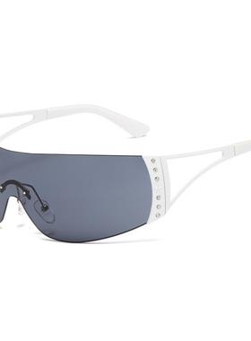 潮流Y2K辣妹甜酷复古无框点钻眼镜无框切边潮流墨镜镂空欧美