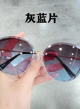 韩版美女明星街拍潮流时尚墨镜网红新款家钻石无框切边太阳眼镜