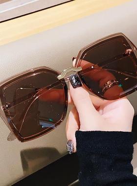 韩版潮网红个性时髦眼镜偏光镜墨镜女款大框圆脸显脸小黑色太阳镜