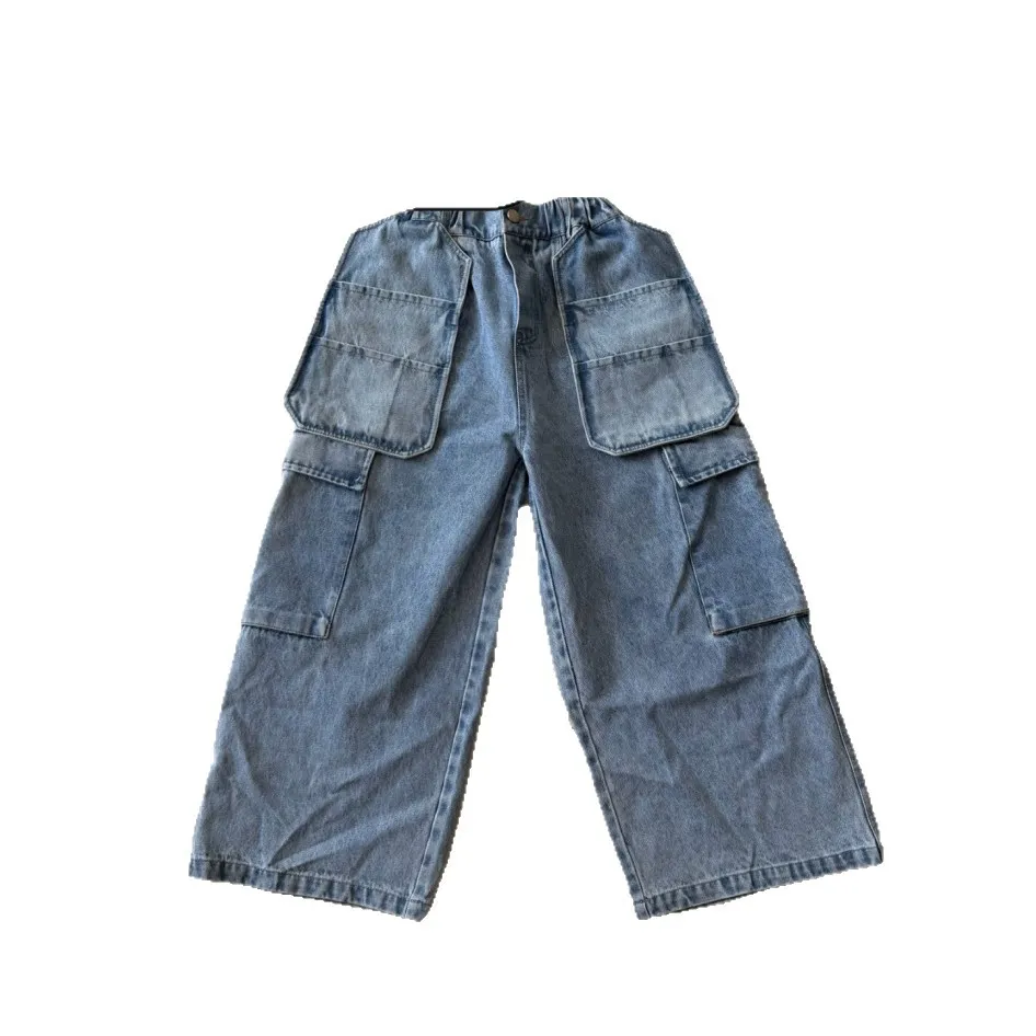 儿童重工口袋工装牛仔裤潮2026春季新款韩版男童宽松休闲直筒长裤,淘宝优惠券,粉丝福利购,淘宝优惠卷