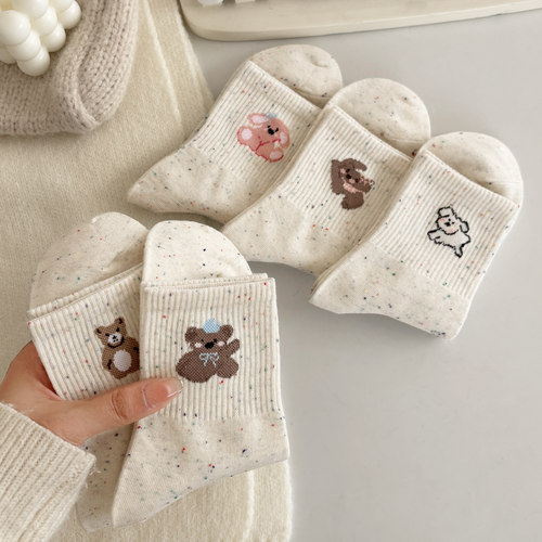 可爱袜子女纯棉防脚气防臭中筒袜子春夏款小熊ins潮韩系卡通日系 - 图2