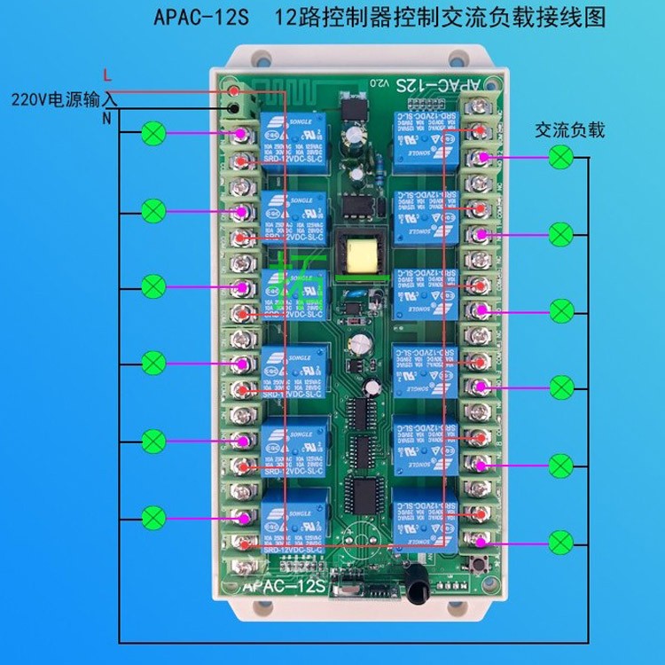 220V无线遥控器开关12路继电器模块灯具电机远程控制多功能接收器-图0