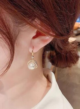 韩国东大门时尚奢华超仙气质珍珠耳环女个性镶钻网红耳钩耳饰品