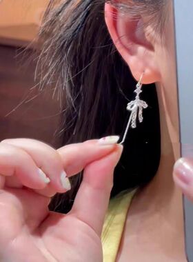 超仙蕾丝边蝴蝶结耳线耳钉女新款小众高级感耳环女轻奢百搭耳饰品