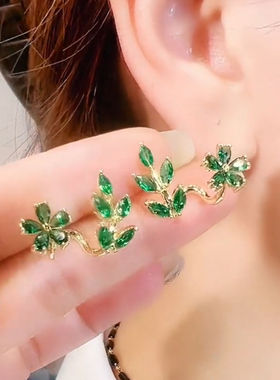 绿叶成荫绿色树叶耳钉耳环女设计感网红百搭耳饰新款潮