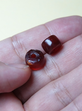 10mm左右两颗糖化老玛瑙材质腰珠隔珠隔片佛珠藏式配饰一物一图