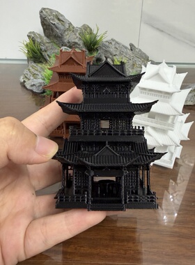 古建筑3D打印模型小房子摆件水陆鱼缸盆景假山古风微景观造景凉亭