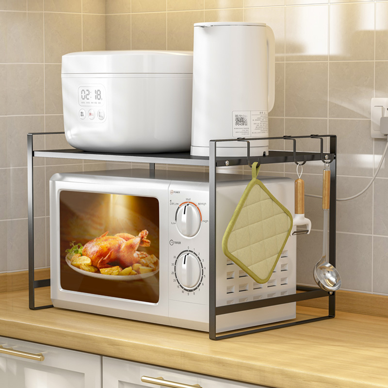 厨房微波炉架子日式台面白色收纳架简约双层家用电饭煲烤箱置物架 - 图3