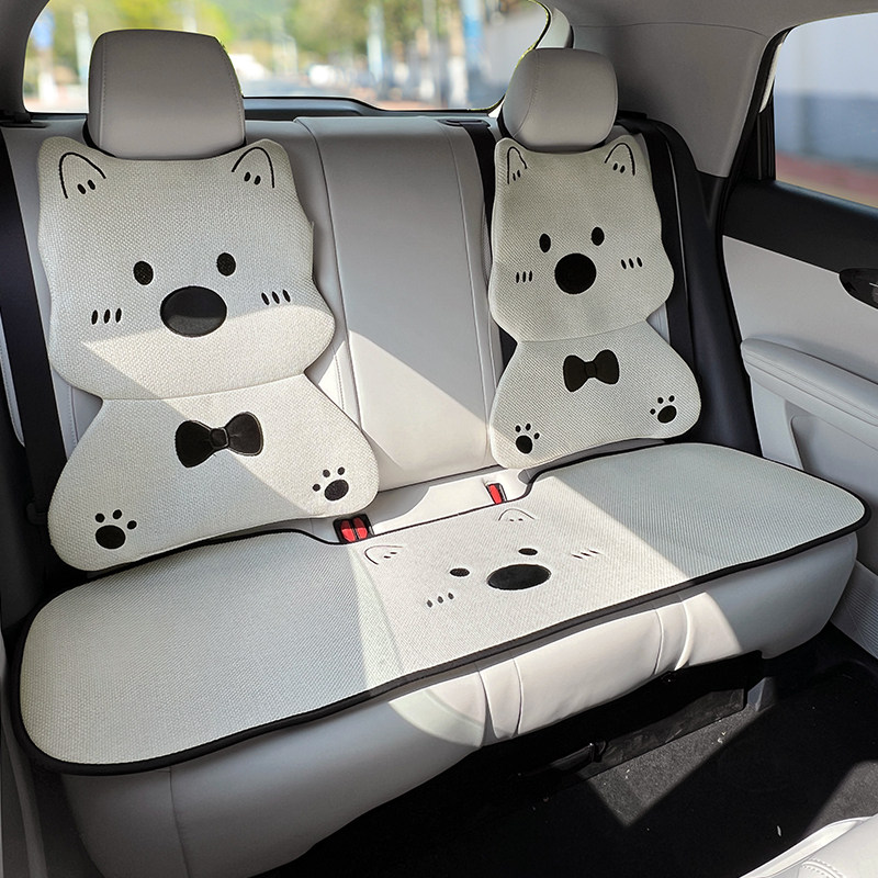 汽车坐垫四季通用亚麻透气座垫蝴蝶结西高地卡通可爱车载座椅套女,淘宝优惠券,粉丝福利购,淘宝优惠卷
