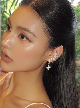 不对称天然白贝母蝴蝶耳环耳夹女