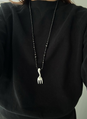 小众设计复古黑玛瑙勺子项链