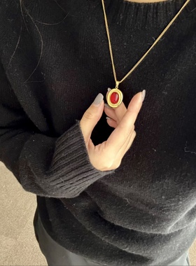【新春】法式复古红色玛瑙项链女轻奢小众设计感锁骨链椭圆毛衣链