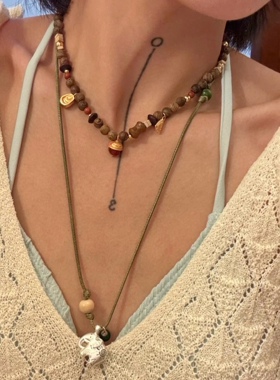 SAMPAN山丘榛果串珠项链新款小众设计复古高级感木珠天然石锁骨链
