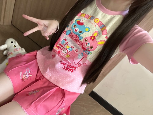 blurredbear原创mp女儿服复刻甜美可爱纯棉短袖T恤女小个子套装女 - 图0