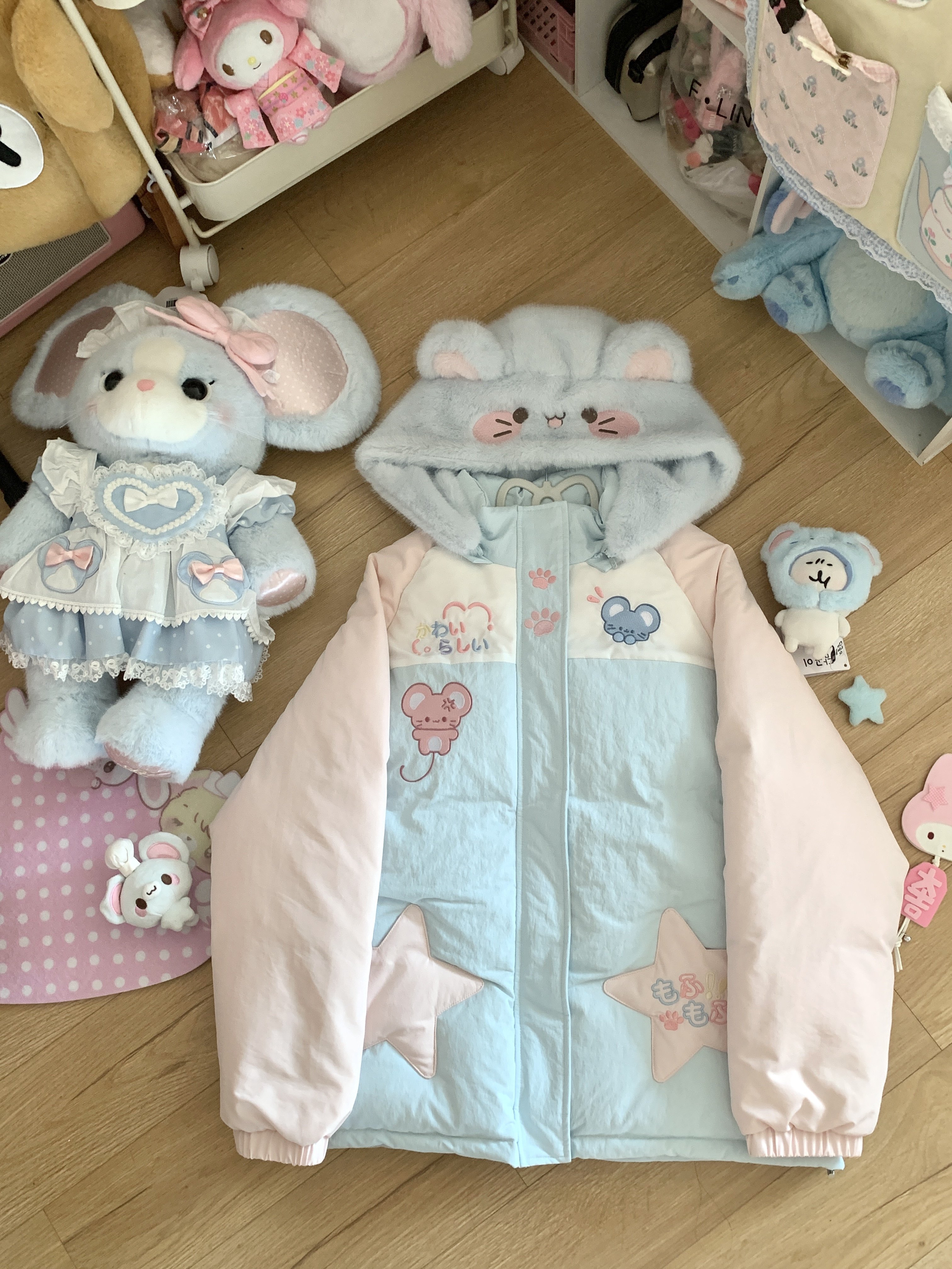 Blurred bear原创日系软妹宅萌可爱鼠毛绒连帽羽绒服白鸭绒外套女,淘宝优惠券,粉丝福利购,淘宝优惠卷