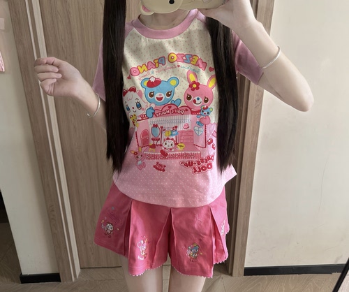 blurredbear原创mp女儿服复刻甜美可爱纯棉短袖T恤女小个子套装女 - 图1