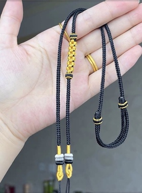 玉坠挂绳翡翠双挂绳项链吊坠绳纯手工精编高档黄金锁牌挂绳敦煌色