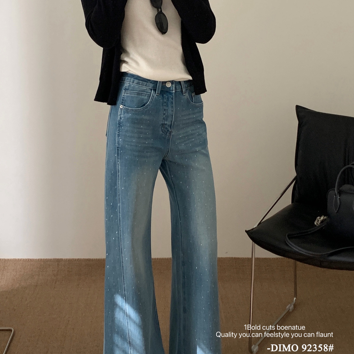 DIMO-华的烫钻精致工艺小阔腿微喇裤牛仔裤(质感洗水满分)92358兰,淘宝优惠券,粉丝福利购,淘宝优惠卷