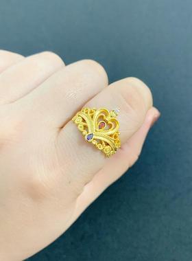 女越南沙金镀金皇冠戒指久不掉色