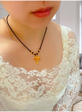 爆款铜合金编制女王冠项链越南沙金黄锡金皇冠吊坠毛衣链久不褪色