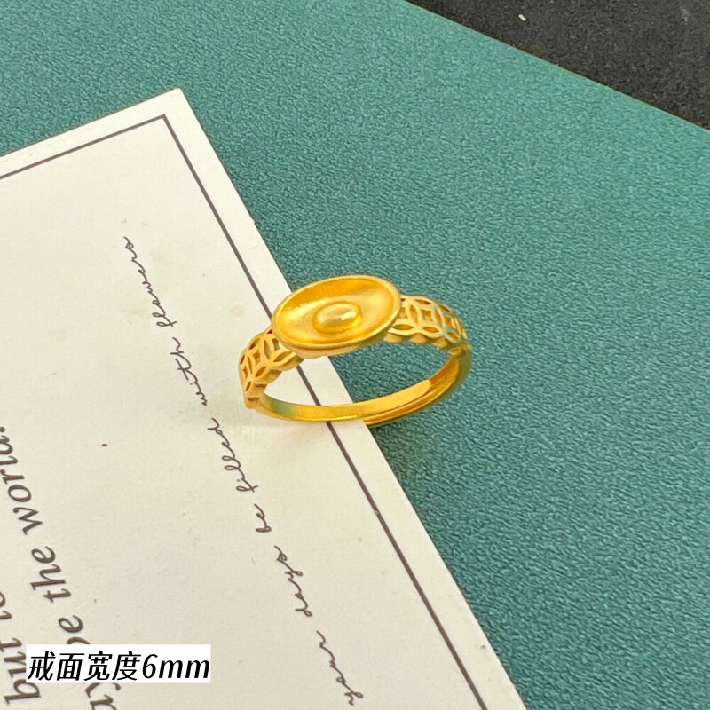 古法沙金女戒指镀金戒指环活口铜合金原创中国风元宝戒指久不掉色