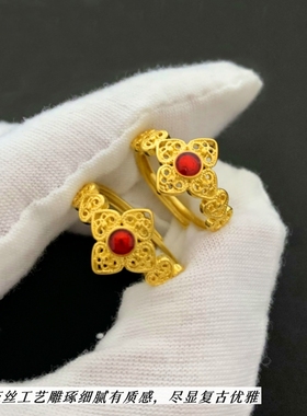 女越南沙金四合吉祥戒指久不掉色