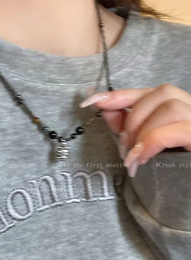 新中式国潮醒狮串珠项链女复古百搭锁骨链设计感小众民族风毛衣链
