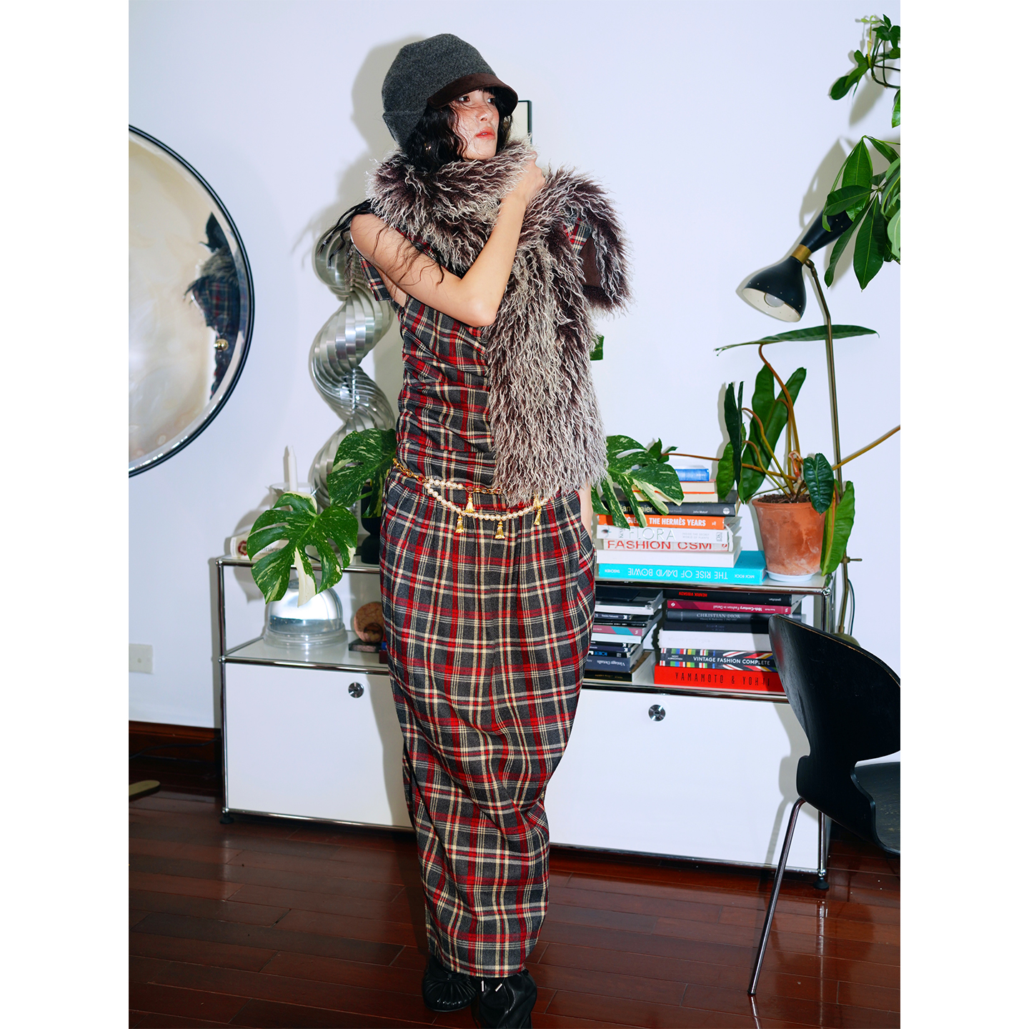 坏品味西部 复古格纹荡领立裁长款无袖小众设计连衣裙 - 图1