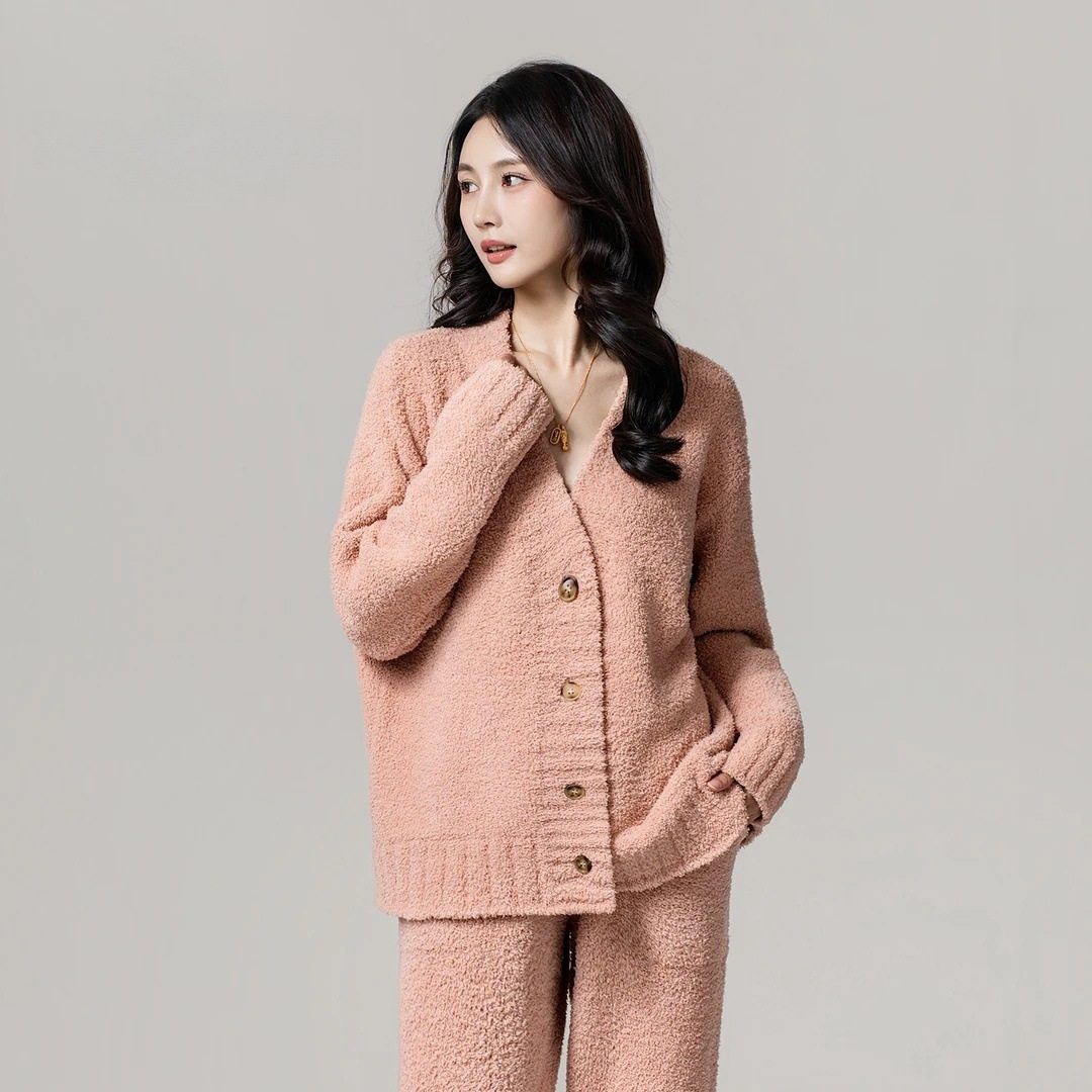 秋冬季半边绒绿色睡衣女时尚慵懒女装休闲毛衣纯色针织开衫可外穿,淘宝优惠券,粉丝福利购,淘宝优惠卷