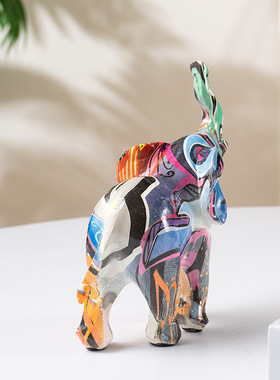 跨境新品炫彩大象树脂摆件创意动物家居客厅电视柜酒柜工艺品装饰