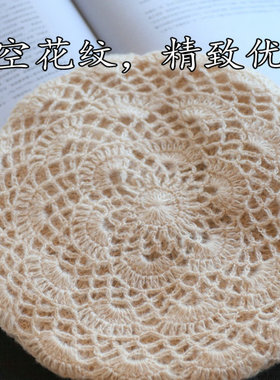 帽范贝雷帽逛街复古女秋冬手钩花
