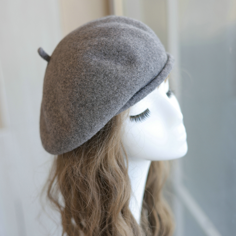 帽范 韩系小卷边文艺纯羊毛呢贝雷帽秋冬百搭时尚画家帽女显脸小 - 图0