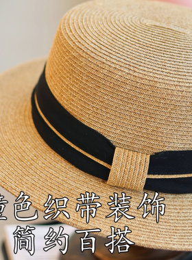 简约英伦百搭平顶草帽春夏情侣
