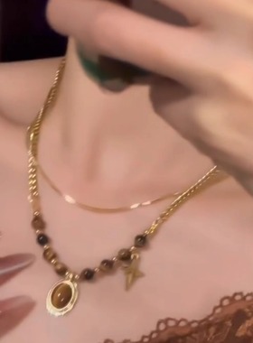 美拉德高级感复古虎眼石吊坠项链