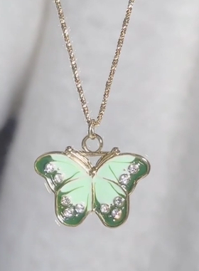 绿色蝴蝶滴油项链不掉色小众设计