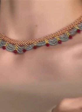 新中式红蓝撞色串珠choker项链女