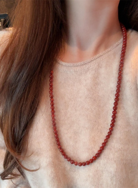 复古红玛瑙串珠项链高级感毛衣链