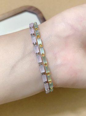 蓝色方块满钻手链女简约精致手串