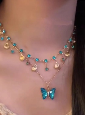 蝴蝶双层流苏项链秋冬叠戴锁骨链