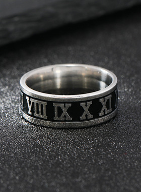 跨境钛钢罗马数字戒指