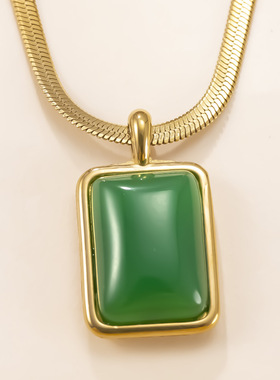 宫廷风方形天然石不锈钢吊坠