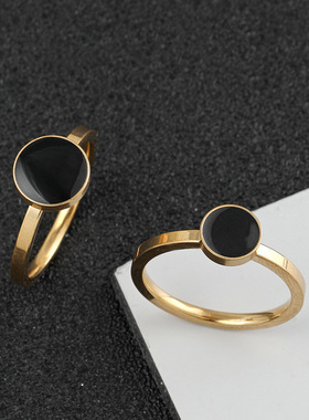 轻奢不锈钢圆牌滴黑油钛钢戒指