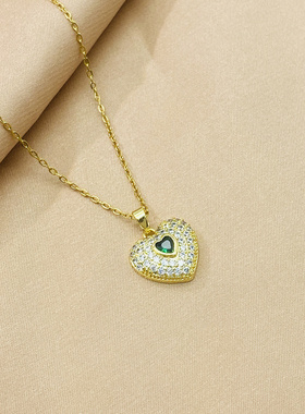 金色爱心绿锆项链0665