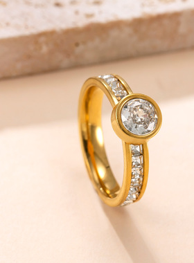 跨境热销小众锆石不锈钢戒指