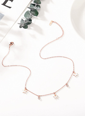 新款钛钢玫瑰金星星贝壳锁骨链