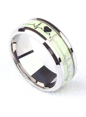 夜光钛钢心电图情侣戒指