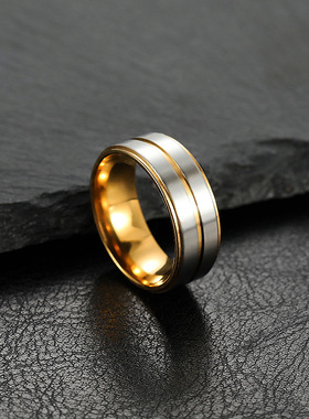 跨境双色不锈钢情侣戒指