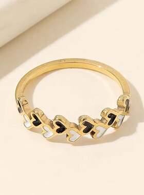 跨境不锈钢黑白爱心细戒